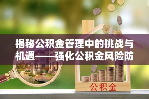 西昌揭秘公积金管理中的挑战与机遇——强化公积金风险防控的多维策略